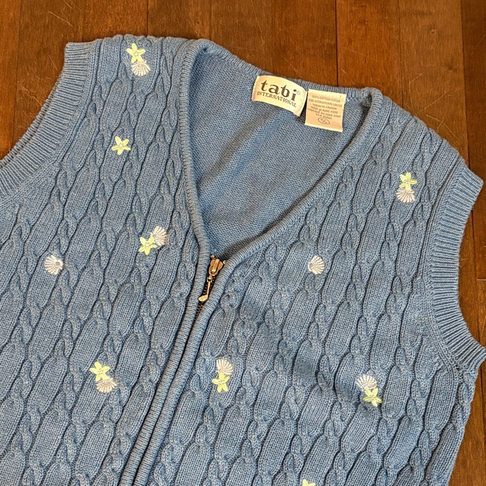 100% Cotton Vintage Tabi Blue Embroidered Women's Vest